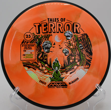 Disc golfer putting with an MVP Ohm at Blue Ribbon Pines in East Bethel, Minnesota