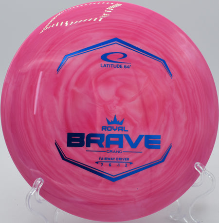 "Grand Swirl Brave powers through headwinds at Eagle Creek Disc Golf in Austin, TX, offering reliable, long-range performance."
