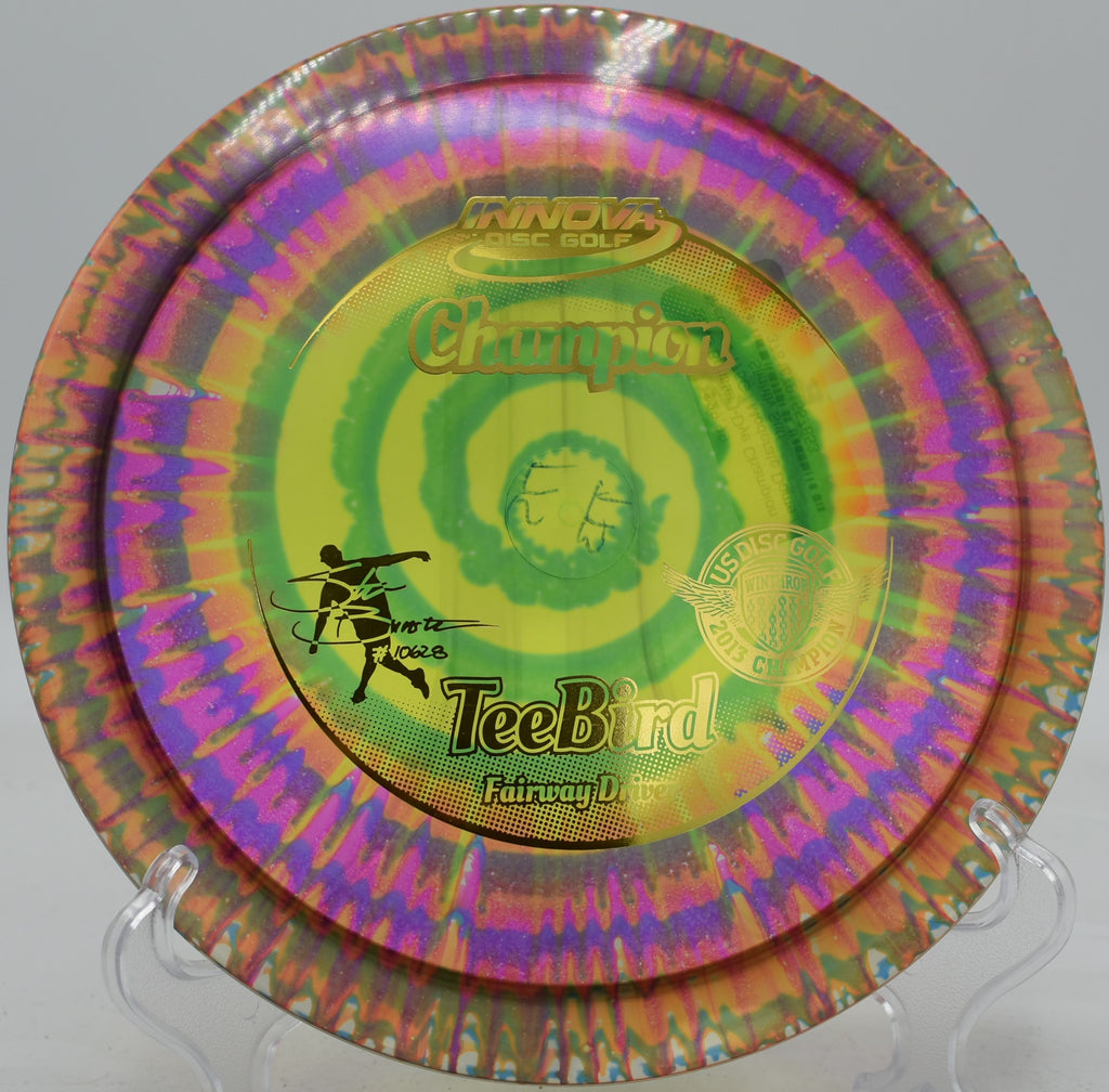 TeeBird resting near a tee sign under morning light at Trophy Club Park in Roanoke, Texas

