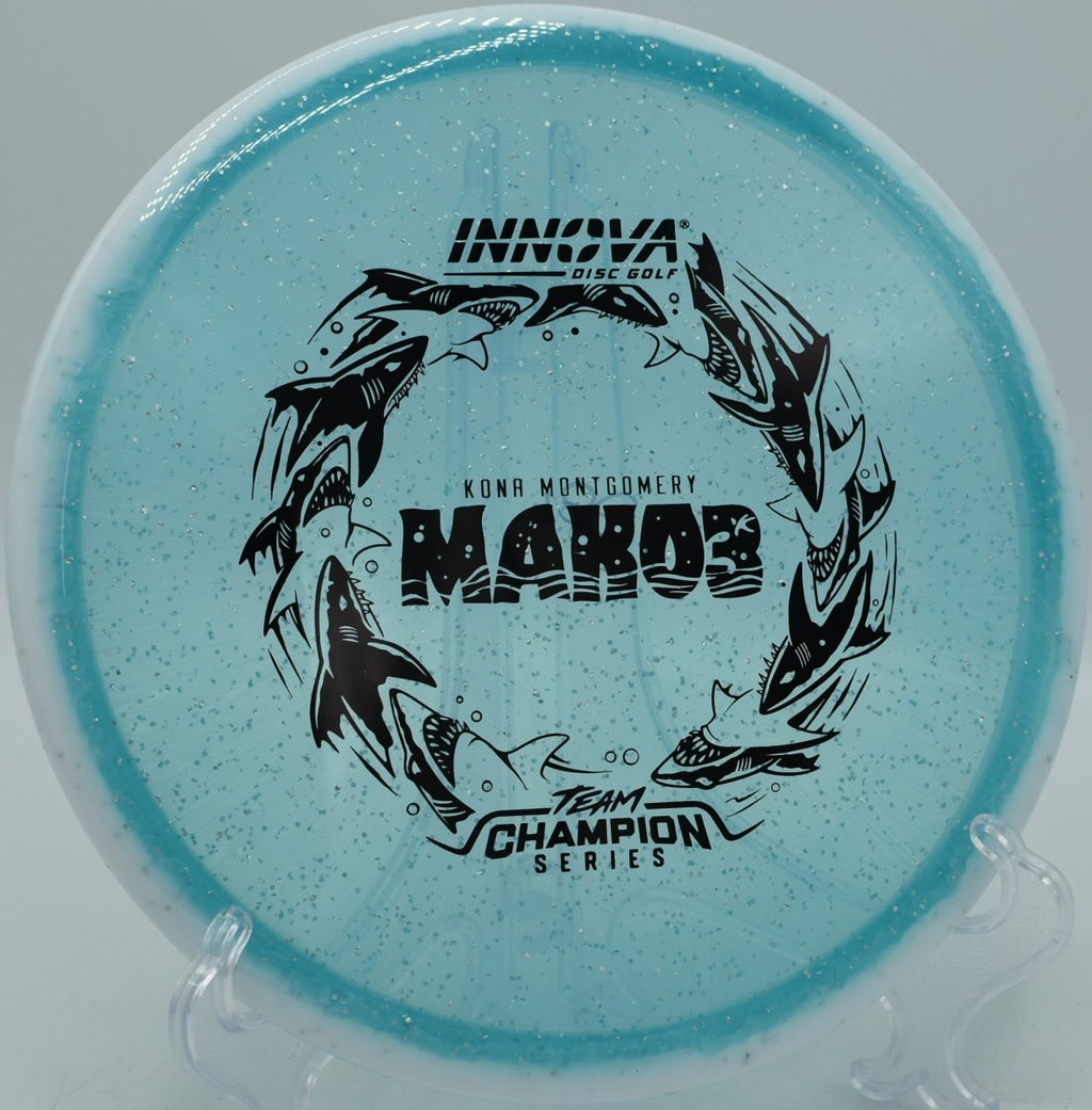 Innova Metalflake Halo Champion Mako3 photographed at The Fort Disc Golf Course in Ogden, Utah, offering reliable straight flights for competitive disc golf players