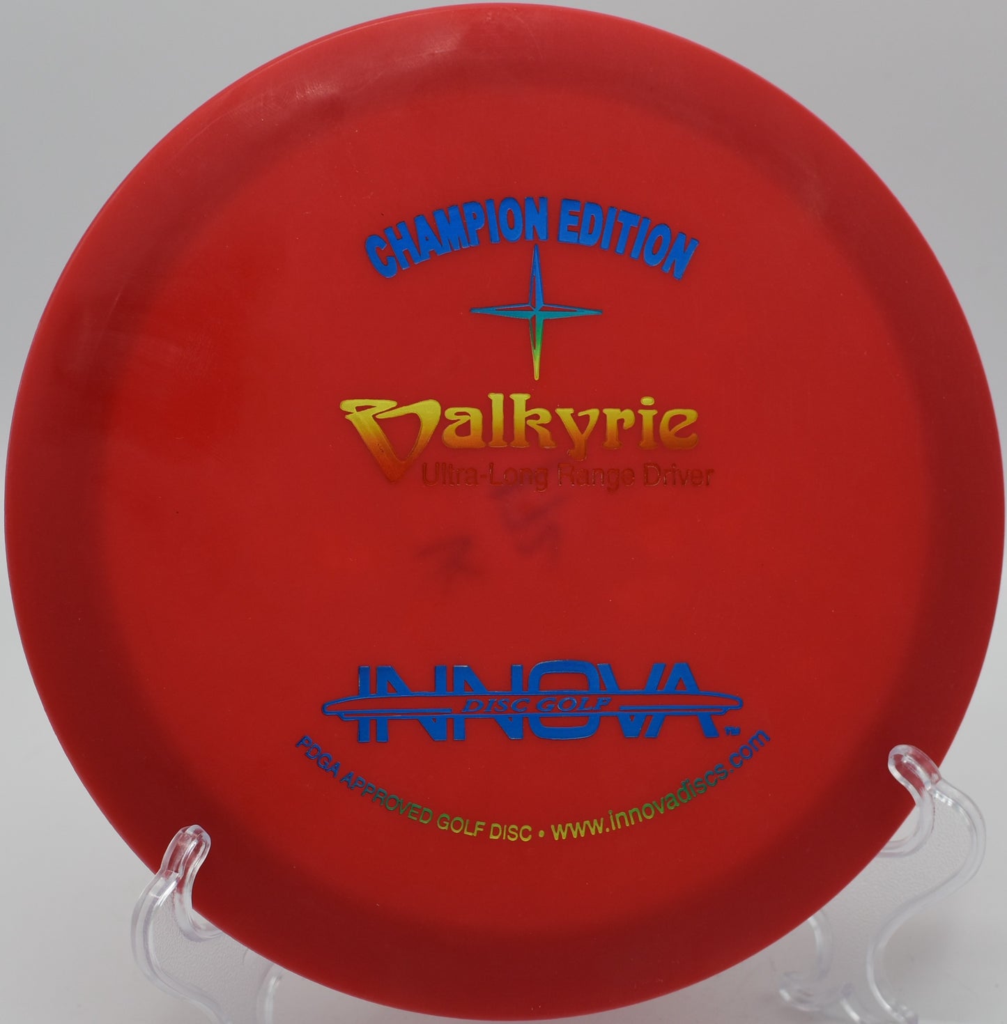 Champion Edition Valkyrie achieving long-distance shots at Rolling Ridge Disc Golf Course, Reedsville, Wisconsin.