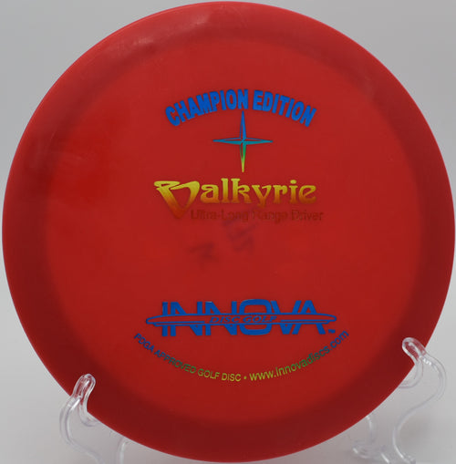 Champion Edition Valkyrie achieving long-distance shots at Rolling Ridge Disc Golf Course, Reedsville, Wisconsin.