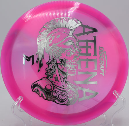 Discraft Z Swirl Athena on forehand control shot at Sunset Hills DGC in Pekin, Illinois

