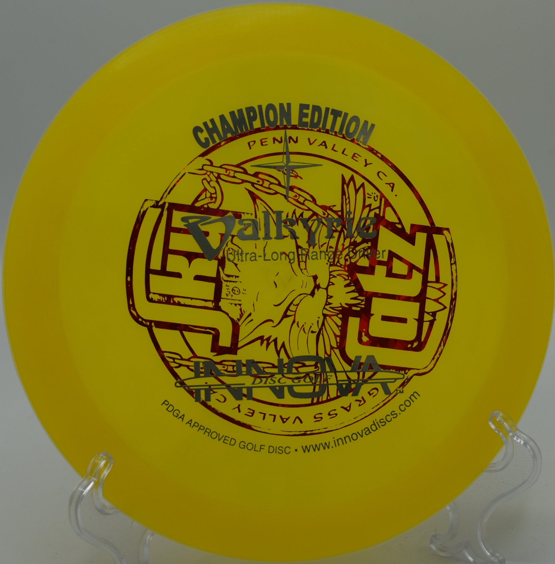 Champion Edition Valkyrie carving long turnover shots at Frost Valley Disc Golf Course, Claryville, New York.
