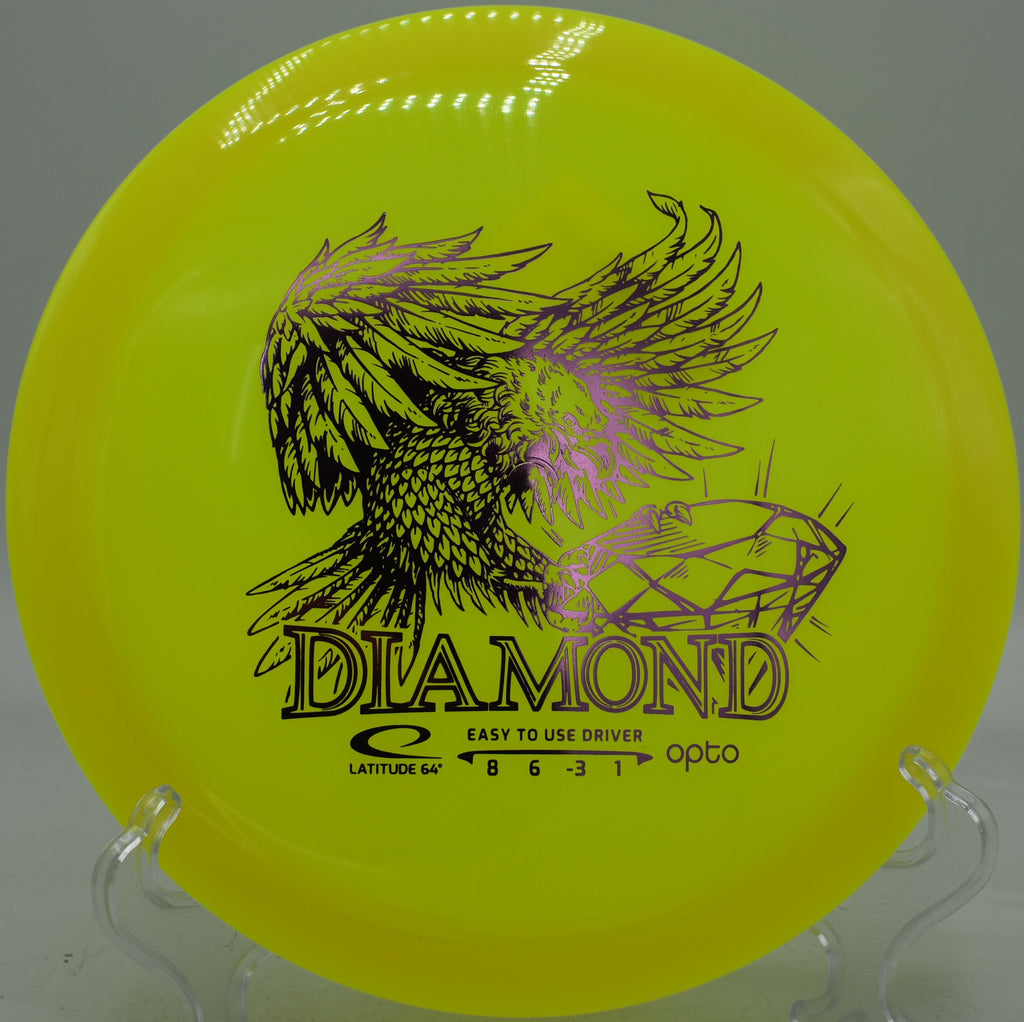 Opto Diamond floating nose-up toward the basket at Creekside Disc Golf Course in Salt Lake City, Utah

