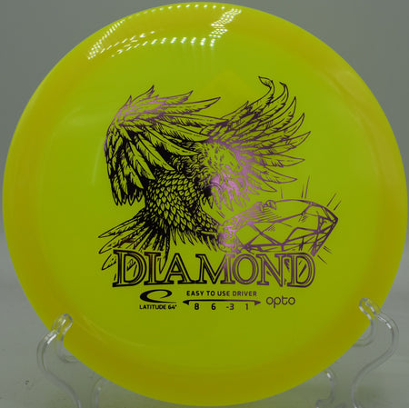 Opto Diamond floating nose-up toward the basket at Creekside Disc Golf Course in Salt Lake City, Utah

