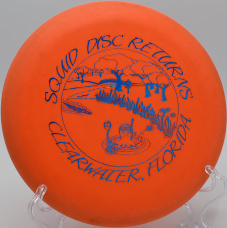 Innova Big Bead Aviar settling gently near the basket on Hole 11 at Lost Island Disc Golf Course, Waterloo, Iowa.
