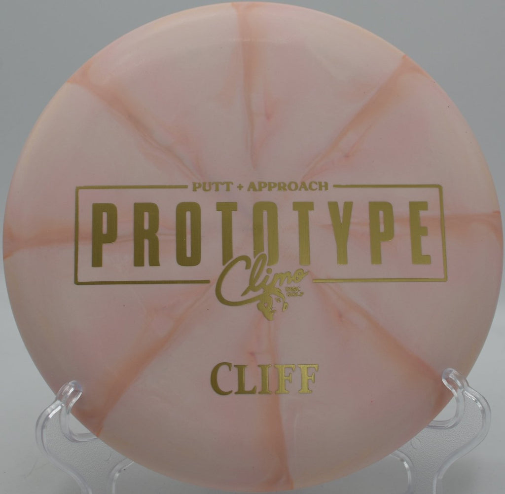 Trophy Line Cliff putter resting in basket at North Cove Disc Golf Course in Marion, North Carolina mountain course