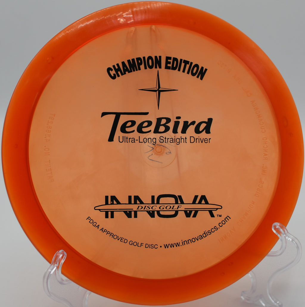 Historic Champion Edition Teebird spinning on tight approaches at Wildcat Bluff Disc Golf Course, Iowa.