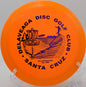 Star Monster battling a stiff crosswind with a powerful skip shot at Rockwall Disc Golf Course in Rockwall, Texas.

