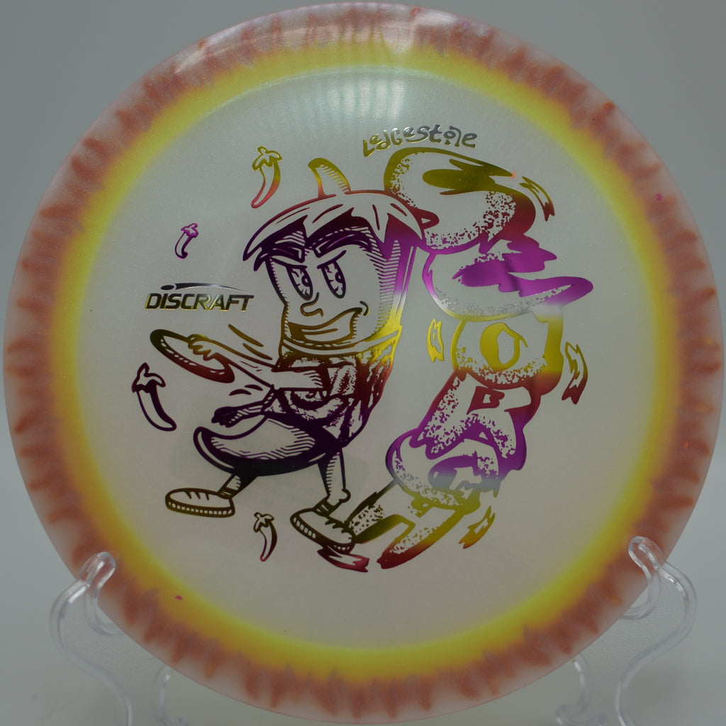 Discraft Tie-Dye Fuzed Scorch gliding long fade finish at Hornets Nest Disc Golf Course, Charlotte NC