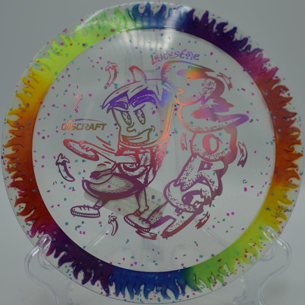 Fuzed Scorch premium tie-dye plastic flying straight distance shot at W.R. Jackson Disc Golf Course, Appling GA