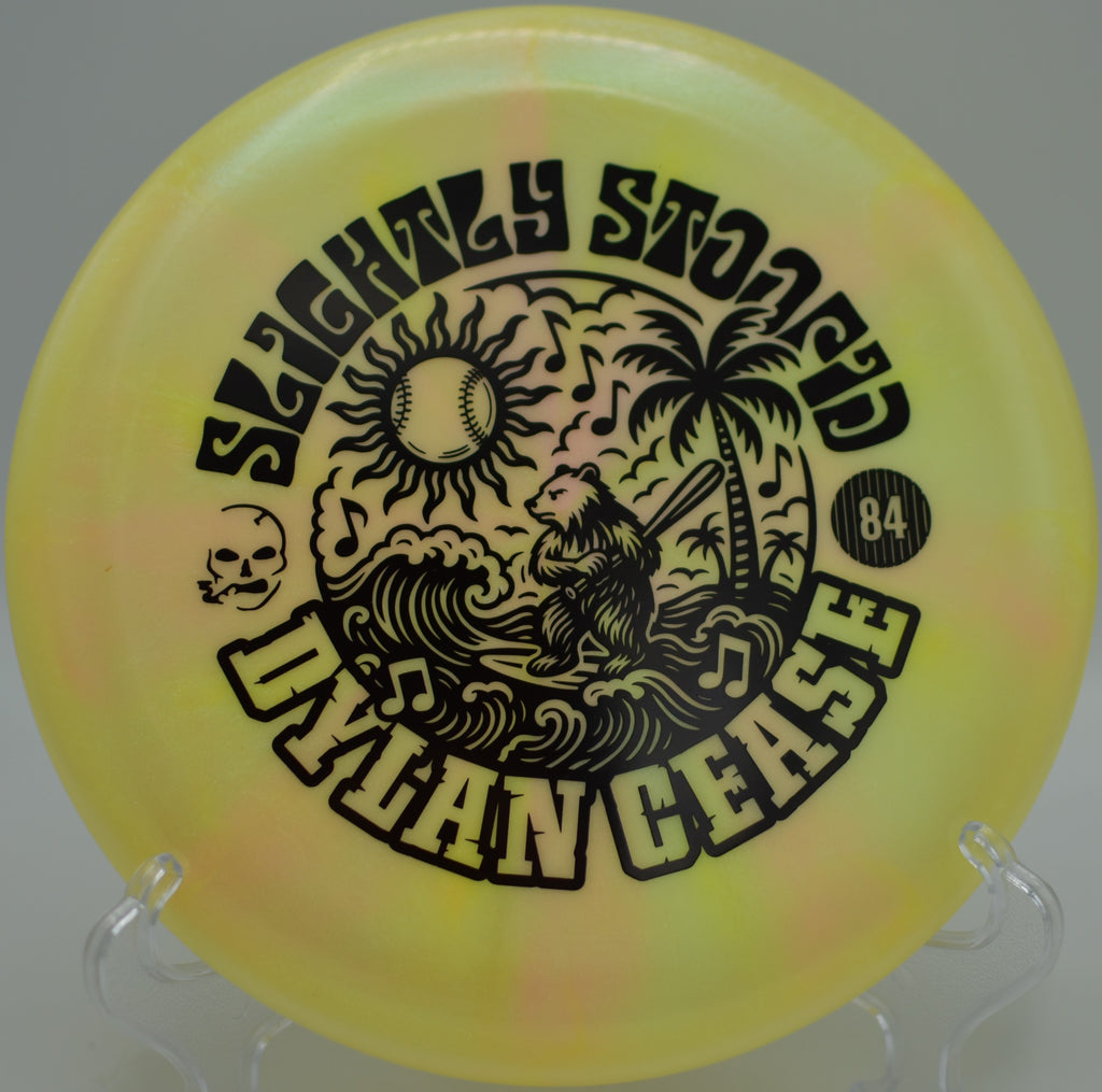 SF Luna Bear Stamp putter releasing smooth backhand at Tyler State Park Disc Golf Course, Newtown PA