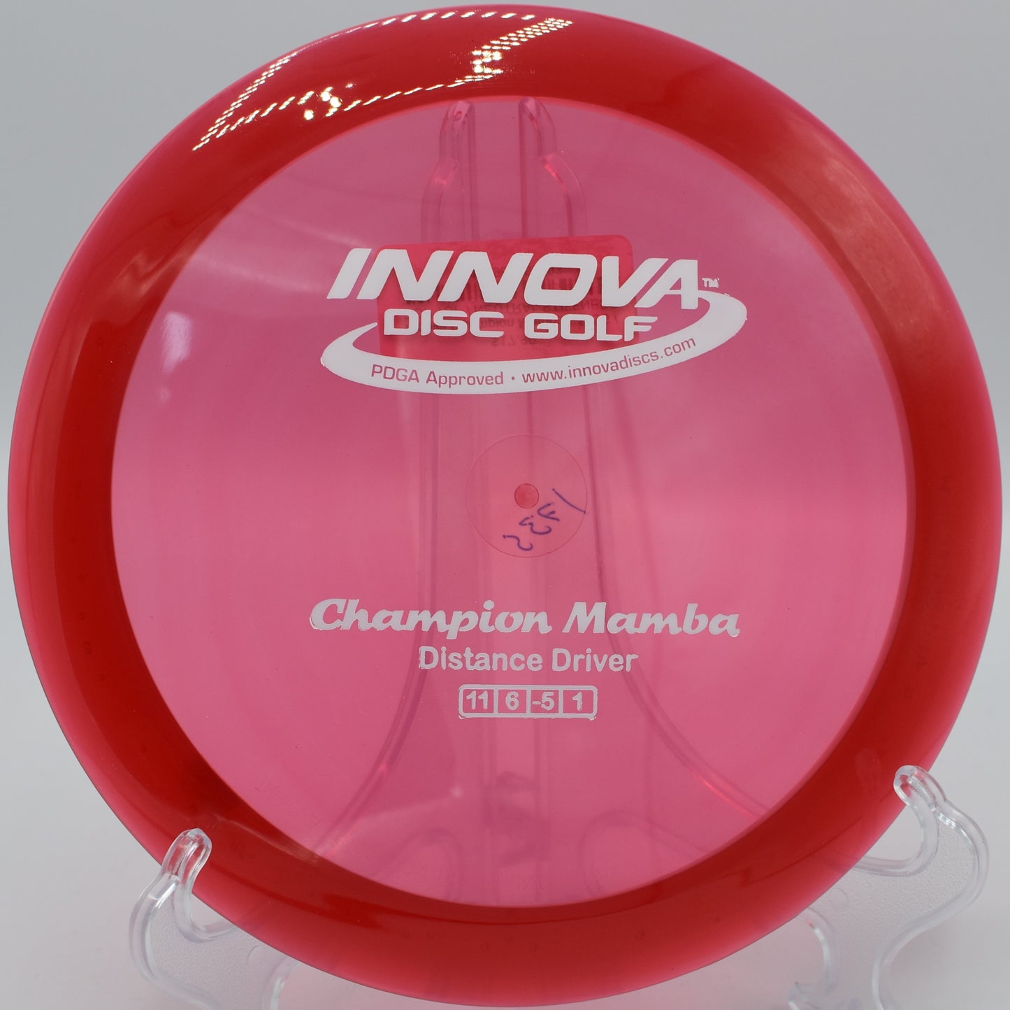 An Innova Champion Mamba carving a controlled roller at The Rez Disc Golf Course in Brandon, Mississippi.