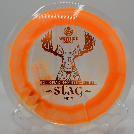 Stag slicing through calm air during a power-down drive at SeaTac Disc Golf Course in Washington

