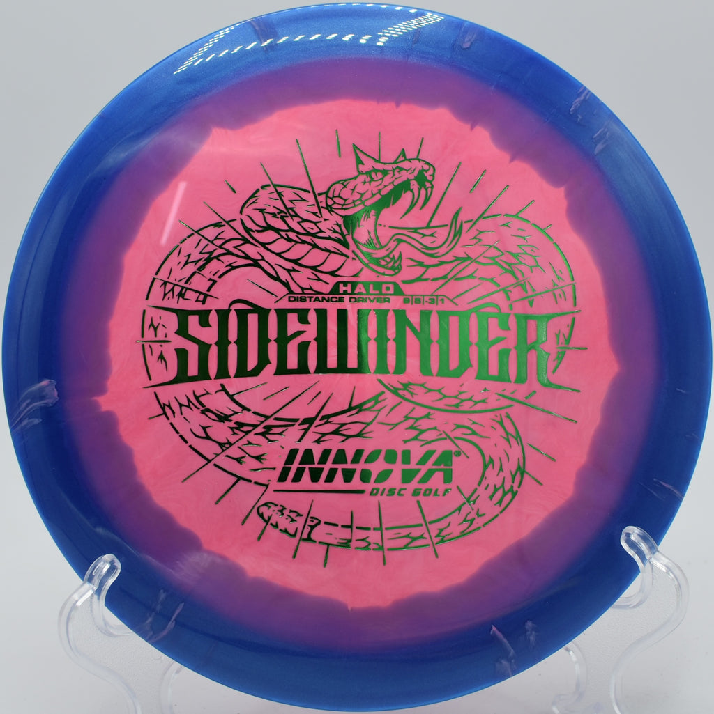 A disc golfer using the Halo Star Sidewinder for a touchy turnover approach at Englewood Disc Golf Course in Englewood, Ohio.
