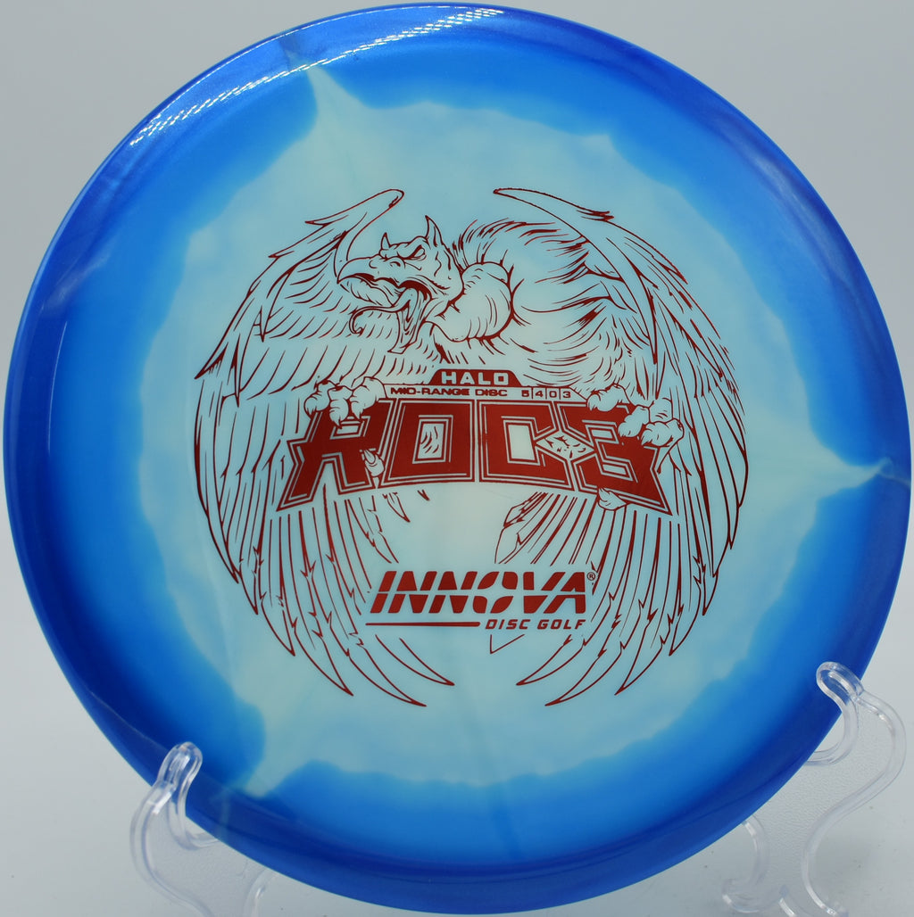 An Innova Halo Star Roc3 landing softly near the basket at North Jasper Disc Golf Course in Jasper, Alabama.