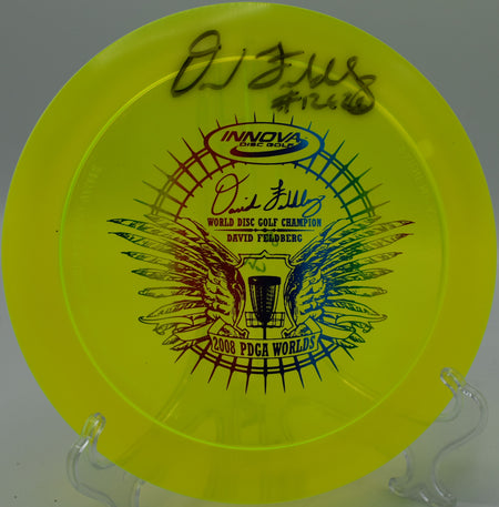 Champion Boss disc flying powerful forehand drives at Harmony Bends Disc Golf Course, Missouri.