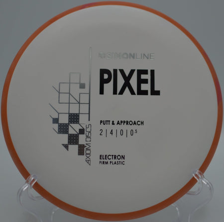 MVP Electron Firm Pixel putter parked on the putting surface after a soft landing upshot at Baldwin Park Disc Golf Course in Orlando, Florida