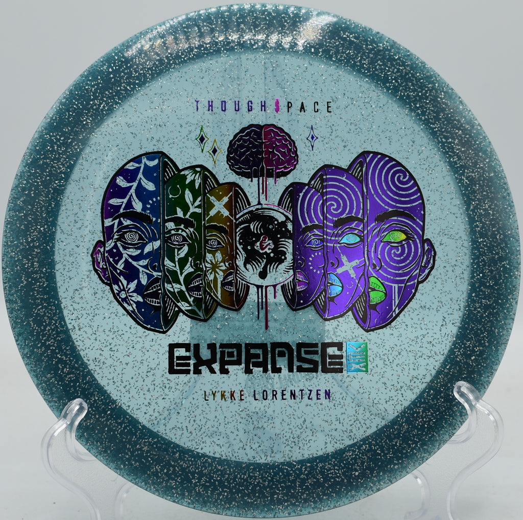 Expanse launched forehand on a shaping line at Creekside Disc Golf Course in Salt Lake City, Utah

