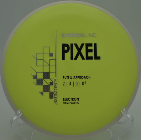 MVP Electron Firm Pixel putter sitting on the putting green ready for a tap-in putt at Civic Center Park Disc Golf Course in Palm Desert, California