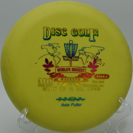 Innova Big Bead DX Aviar settling softly into the bullseye on Hole 12 at Timber Ridge Disc Golf Course, Castile, New York.