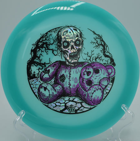 Bearly Alive Heist hyzer-flip drive under glow basket at Maple Hill Disc Golf Course, MA