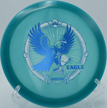 Proto Glow Champion Eagle disc golf fairway driver carving a controlled hyzer at Maple Hill Disc Golf Course, Leicester, Massachusetts