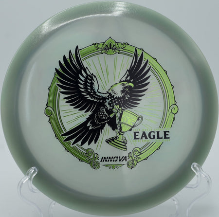 Proto Glow Champion Eagle disc golf fairway driver threading a narrow gap at Cedarock Disc Golf Course, Burlington, North Carolina