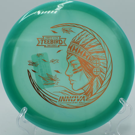 Glow Champion TeeBird shining brightly as it fades reliably on Hole 13 at Dolese Youth Park Disc Golf Course, Oklahoma City, Oklahoma.
