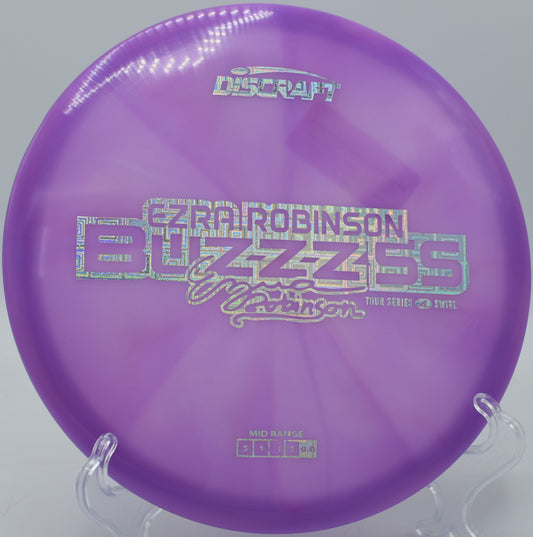 Z Swirl Buzzz SS gliding forward with a soft, drifting finish at Maple Hill Disc Golf Course in Leicester, Massachusetts.

