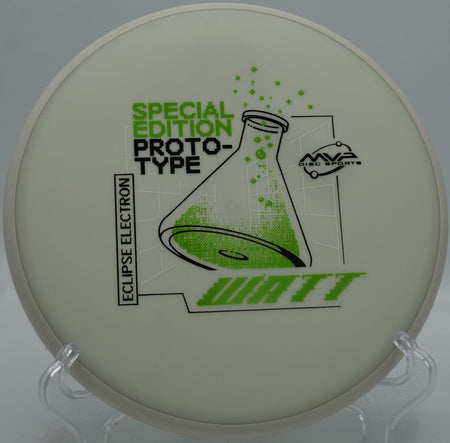 MVP Eclipse Electron Watt glow putter holding straight line toward chains at Milo McIver Disc Golf Course in Estacada, Oregon during twilight round