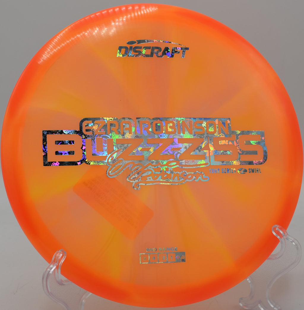 Z Swirl Buzzz SS holding a slow anhyzer line with minimal fade at DeLaveaga Disc Golf Course in Santa Cruz, California.

