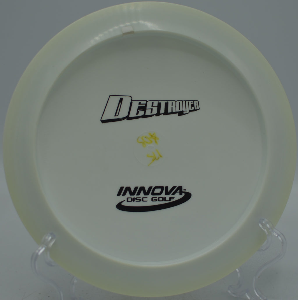 Star Destroyer *DS penned bottom stamp Innova distance driver crushing max-distance backhands at Maple Hill Disc Golf Course in Leicester, Massachusetts.