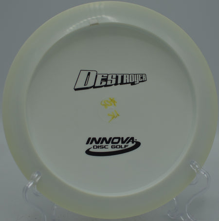 Star Destroyer *DS penned bottom stamp Innova distance driver crushing max-distance backhands at Maple Hill Disc Golf Course in Leicester, Massachusetts.