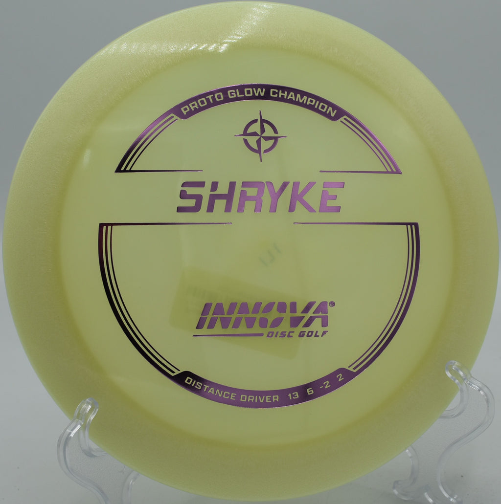 A player executing a max-glide forehand drive with a Proto Glow Shryke at Brickyard Disc Golf Course in Menomonie, Wisconsin.