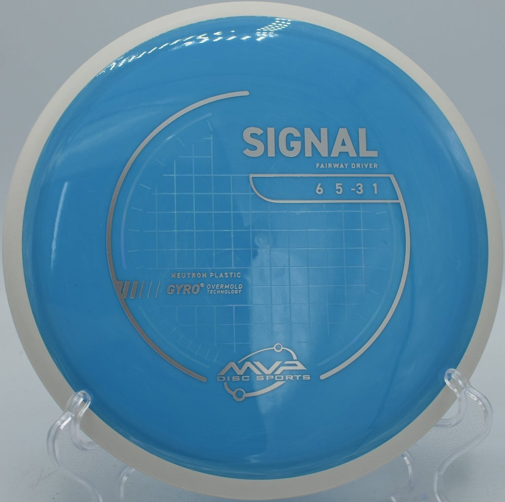 Neutron Signal disc golf driver drifting right on a technical shot at Northwood Black Disc Golf Course, Morton, Illinois