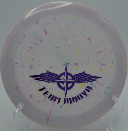 Innova Steve Brinster Team Stamp Splatter Star Destroyer stable distance driver launching long hyzers at Maple Hill Disc Golf Course in Leicester, Massachusetts.