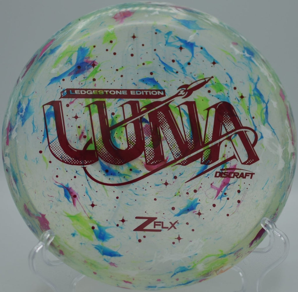 Jawbreaker Z Super Flx Luna landing flat near the pin at Harmon Hills Disc Golf Course in Fall Branch, Tennessee