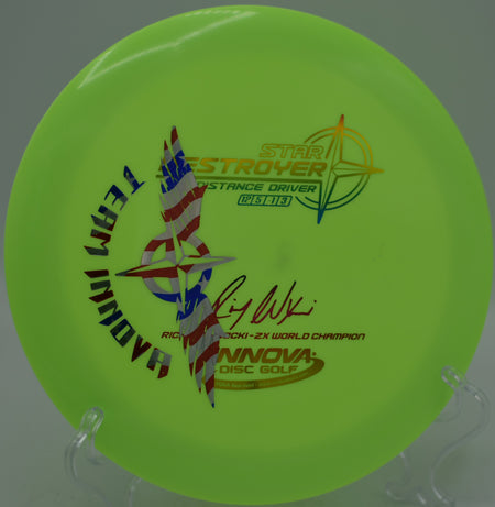 2X Ricky Wysocki Team Stamp Star Destroyer Innova distance driver crushing flex lines at Winthrop Gold Disc Golf Course in Rock Hill, South Carolina.