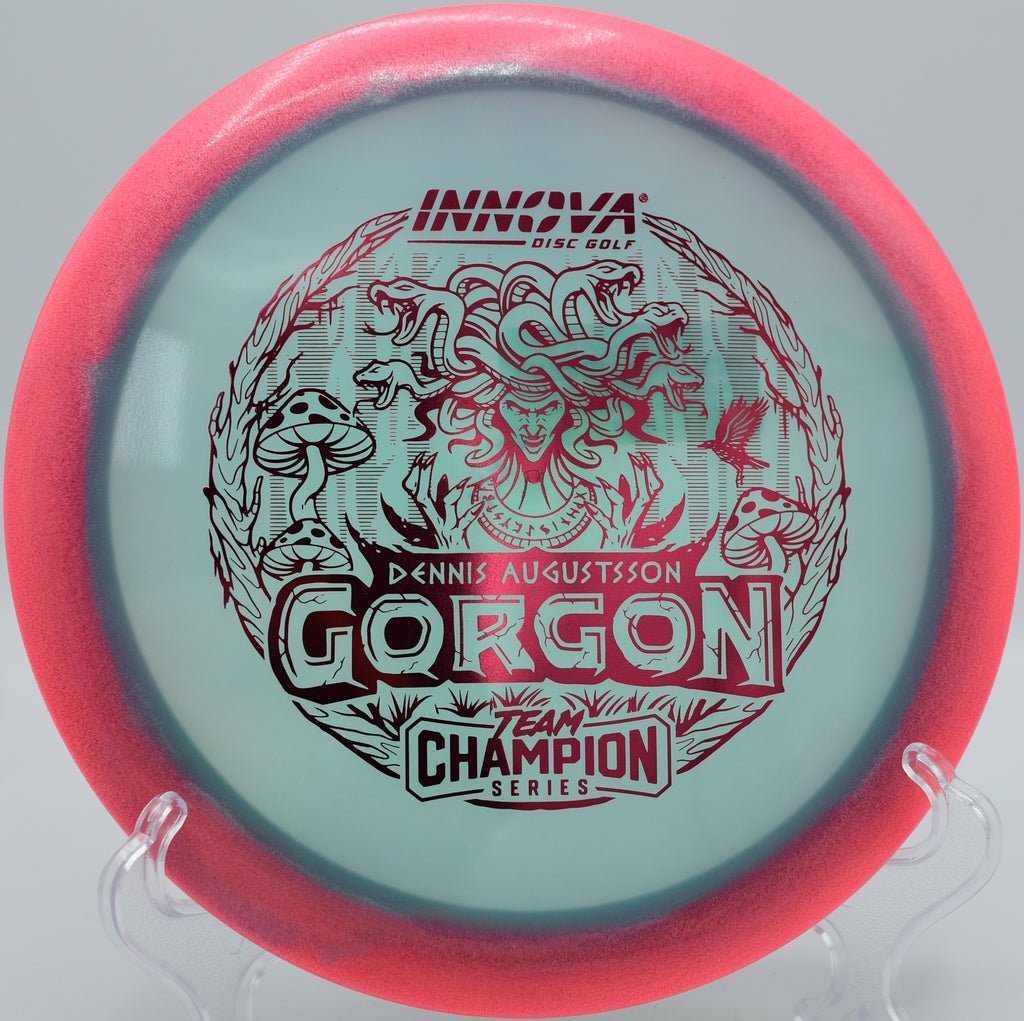 Overstable Halo Champion Gorgon thrown forehand on a flex line at Harmon Hills disc golf course in Fall Branch, Tennessee

