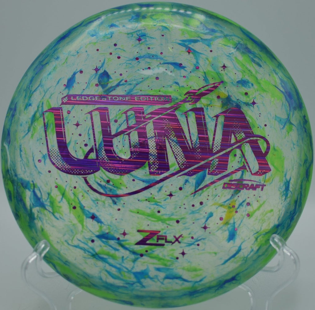 Discraft Luna Jawbreaker Z Super Flx resting in the chains at Northwood Black Disc Golf Course in Morton, Illinois