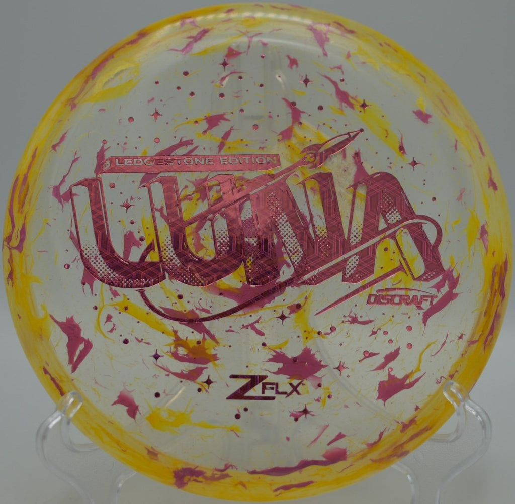 Jawbreaker Z Super Flx Luna premium putter photographed on fairway grass at Selah Ranch Disc Golf Course in Talco, Texas