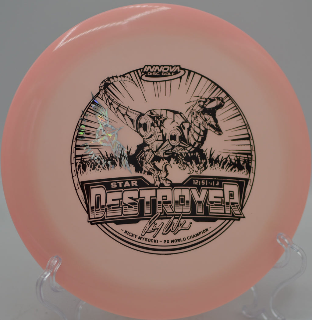Innova Ricky Wysocki Raptor Destroyer Team Stamp distance driver unleashing massive forehand flex shots at Emporia Country Club Disc Golf Course in Emporia, Kansas.