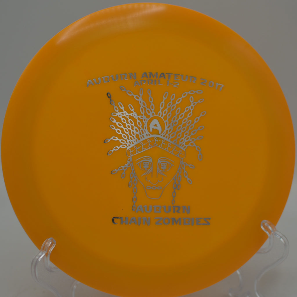 Tourney Stamp Paul McBeth Destroyer *DS early run Innova distance driver flying smooth turnover lines at Blue Ribbon Pines Disc Golf Course in East Bethel, Minnesota.