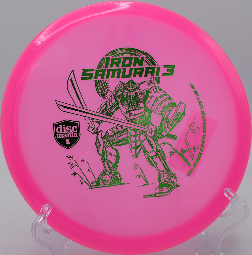 Iron Samurai 3 midrange flying toward the basket at Blue Ribbon Pines in East Bethel, Minnesota.

