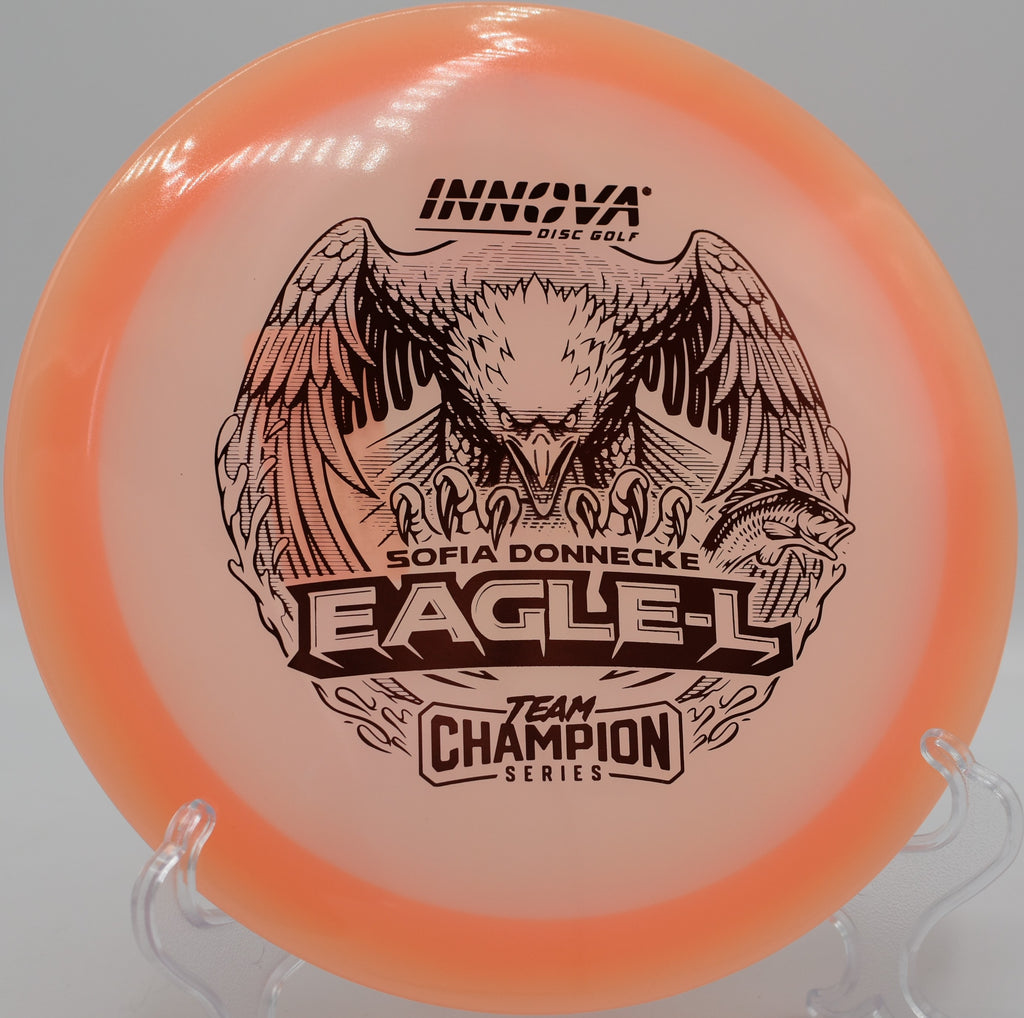 Proto Glow Champion Eagle gliding through wooded fairway lines at Maple Hill disc golf course in Leicester, Massachusetts

