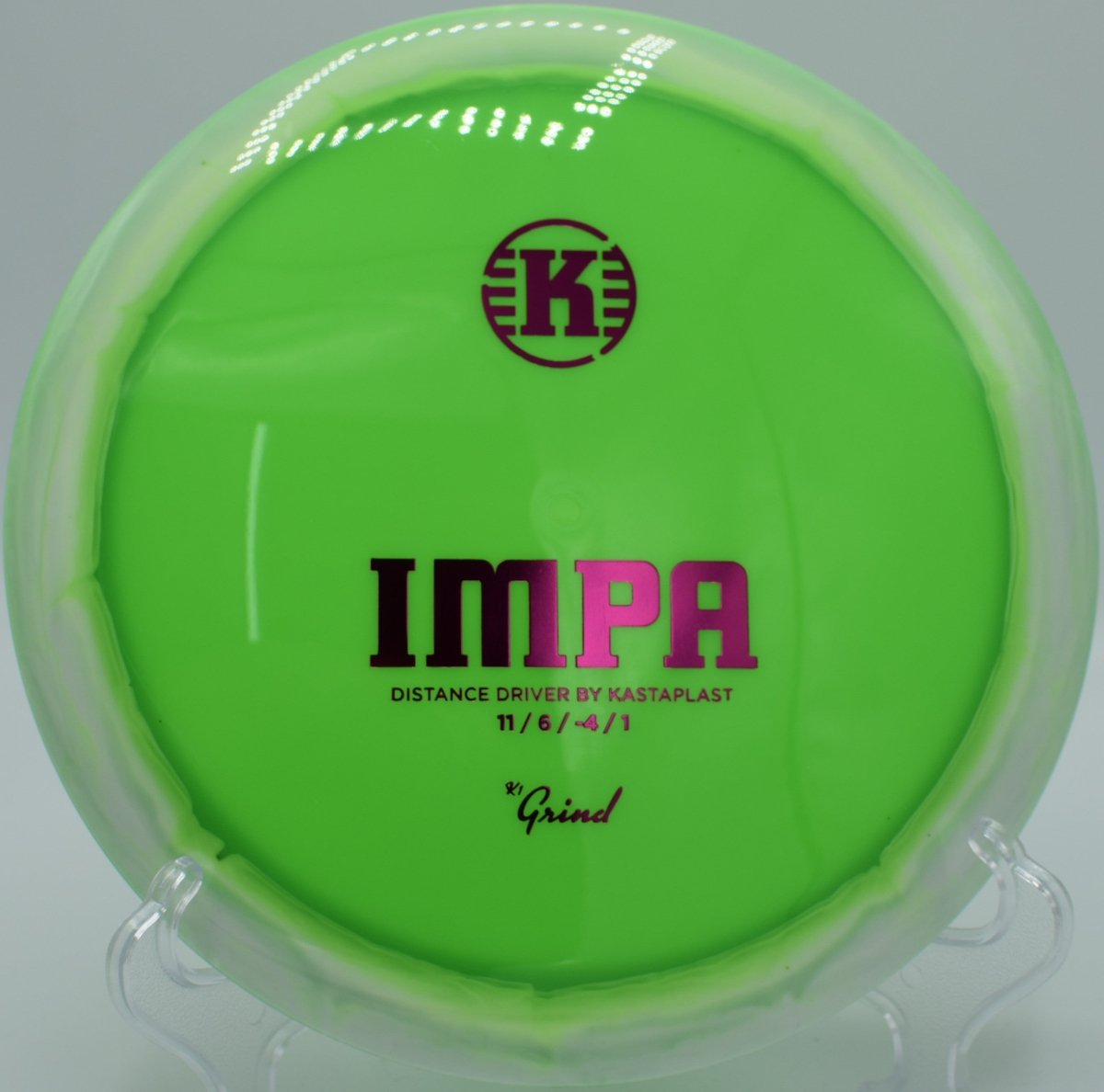 K1 Grind Impa disc golf distance driver launching a long hyzer flip at Maple Hill Disc Golf Course, Leicester, Massachusetts