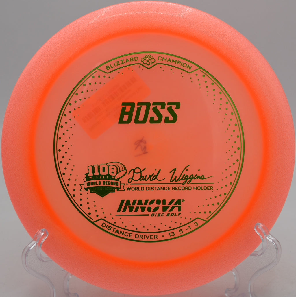 Champion Boss ripping a wide flex shot at Maple Hill Gold Layout in Leicester, Massachusetts