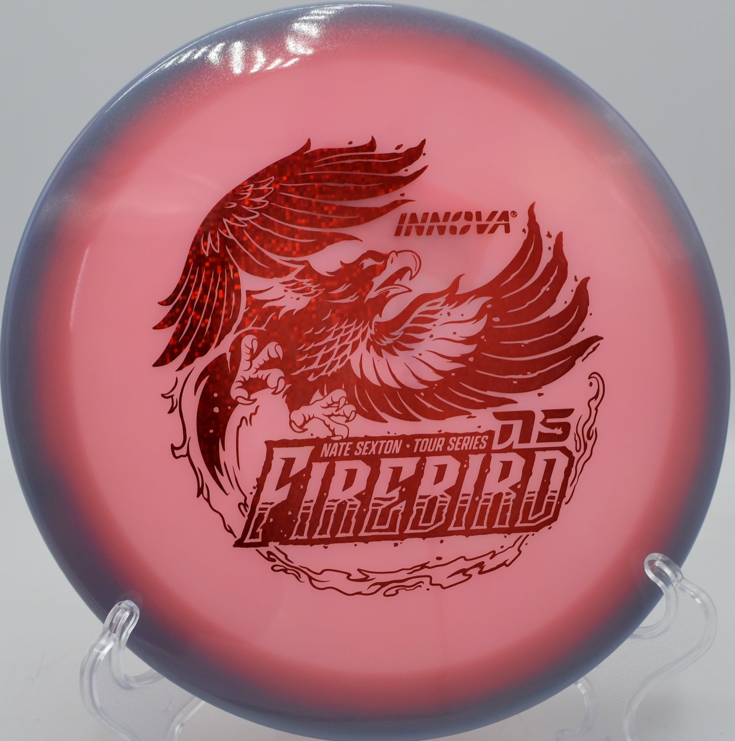 2025 Sexton Firebird holding angle on a force-over flex forehand at Whispering Falls DGC in Greencastle, Pennsylvania.

